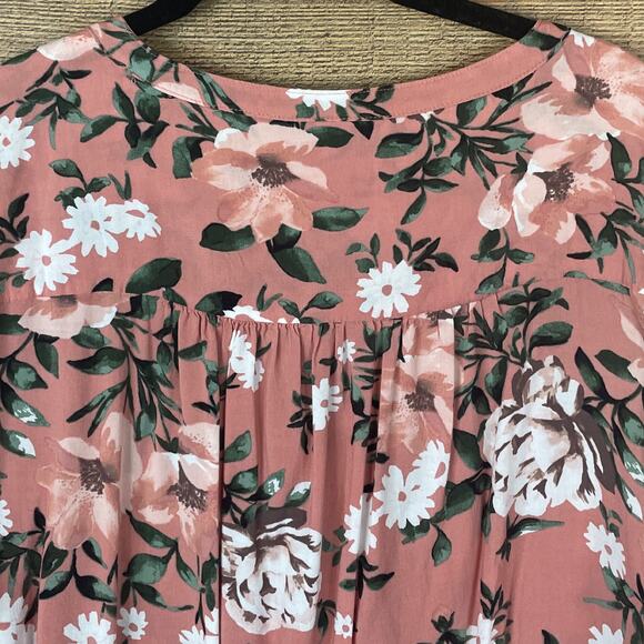 Torrid Harper Challis Button Front Blouse Top Crop Sleeve Pink Floral SZ 1 1X - Picture 8 of 9